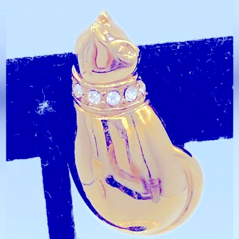 Cat Pin/Brooch Gold Tone With A Rhinestone Collar Retro Cat Brooch/Pin Cat Lover